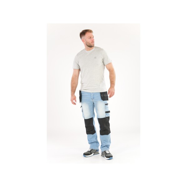 SPODNIE ROBOCZE MONTERSKIE STRETCH JEANS LIGHT BLUE ROZM. L YT-79072