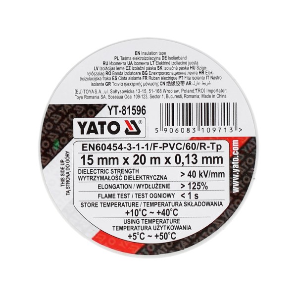 TAŚMA ELEKTROIZOLACYJNA 15MMX20MX0.13MM BIAŁA YT-81596