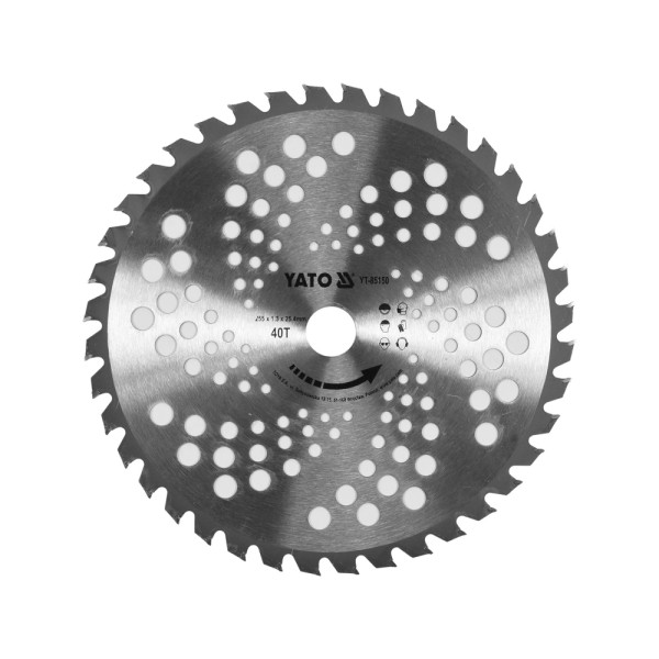 TARCZA TCT DO PODKASZAREK  255MM Z OTWOREM MOCUJACYM 25,4MM DO ZAROŚLI I ZDREWNIAŁYCH ŁODYG CHWASTÓW YT-85150